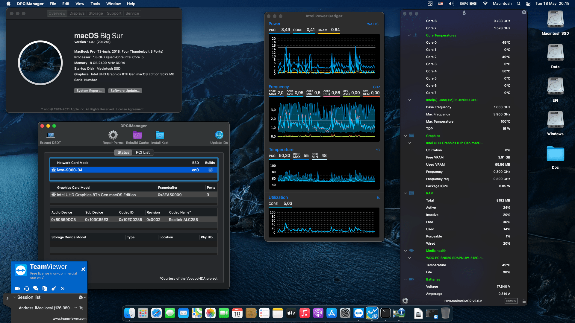 Success Hackintosh macOS Big Sur 11.3.1 Build 20E241 in HP Envy 13-AQ0017TX